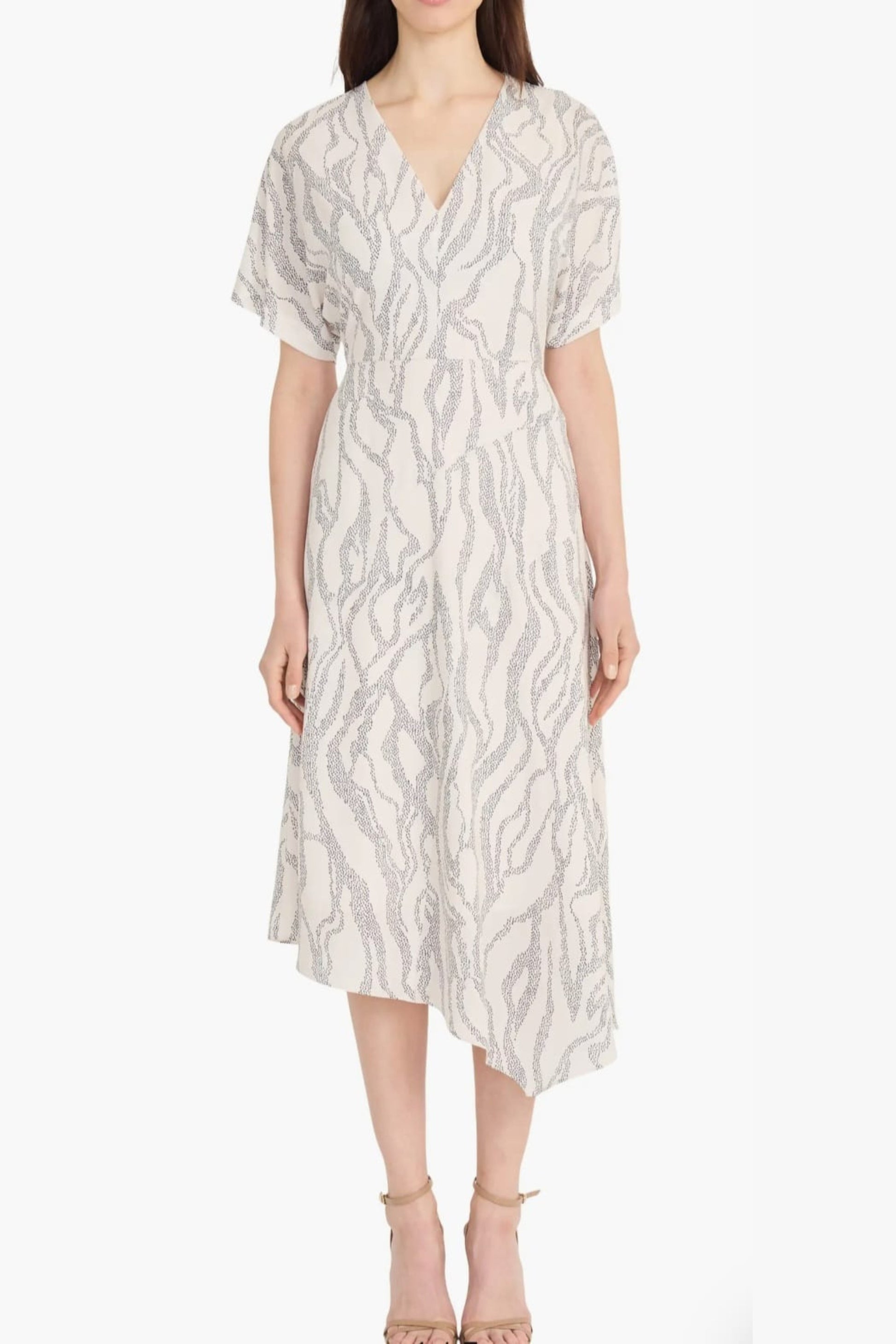 Maggy London Ivory Charcoal A-Line Midi Dress Maggy London Ivory Charcoal A-Line Midi Dress