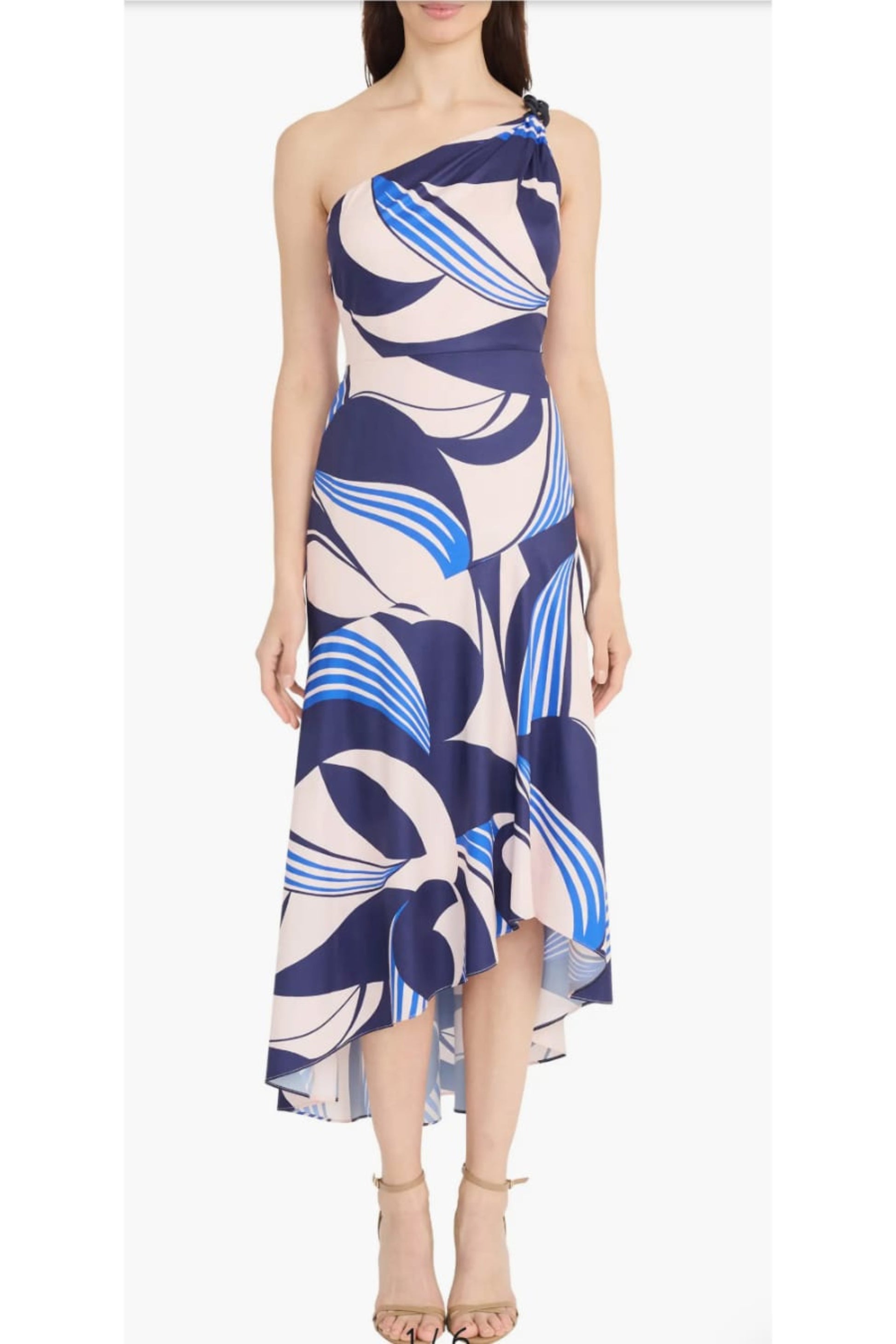 Maggy London One Shoulder Drop Waist Midi Dress New Yorker's Apparel Maggy London One Shoulder Drop Waist Midi Dress New Yorker's Apparel
