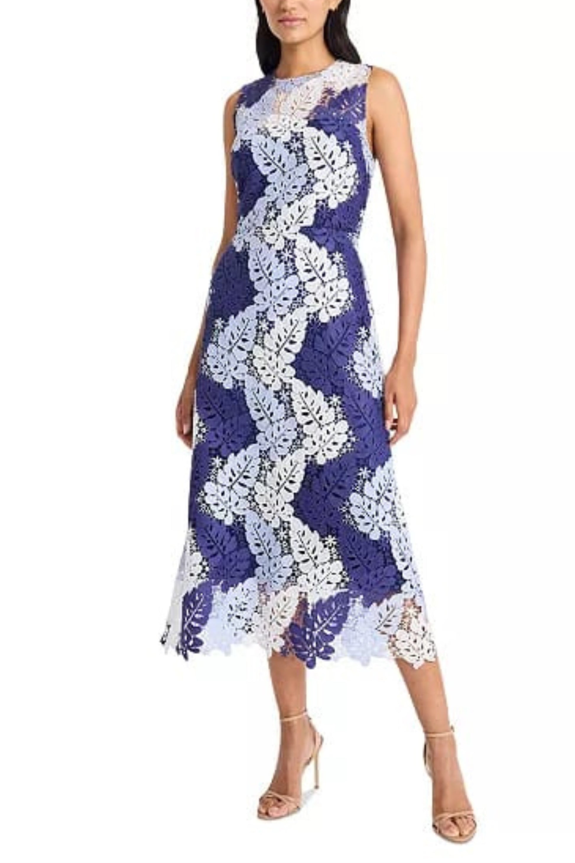 maggy london embroidered dress SHORT SLEEVE V-NECK MIDI DRESS WITH RUFFLE FLOUNCE Maggy London