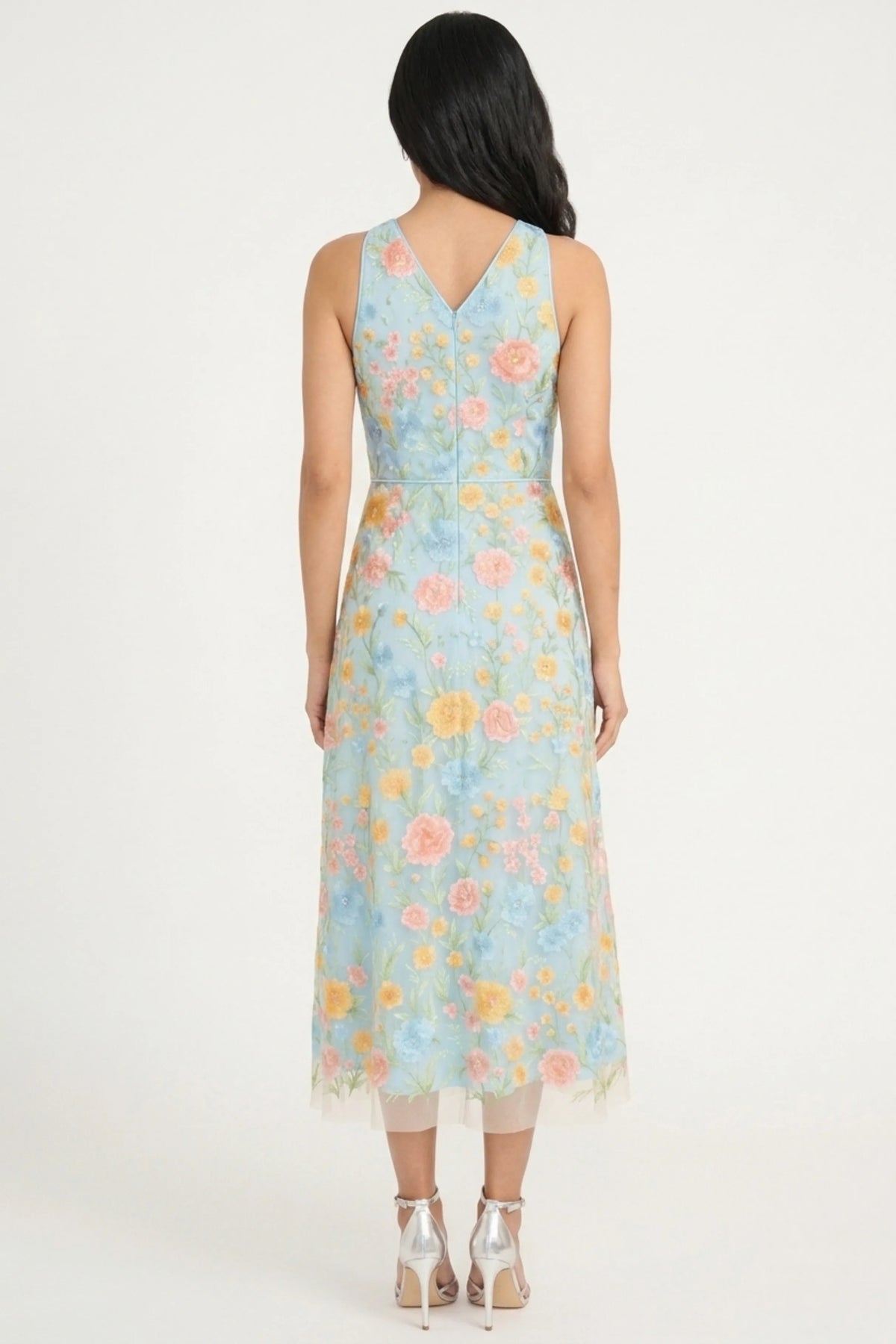 Maggy London Flower Embroidery Midi Party Dress