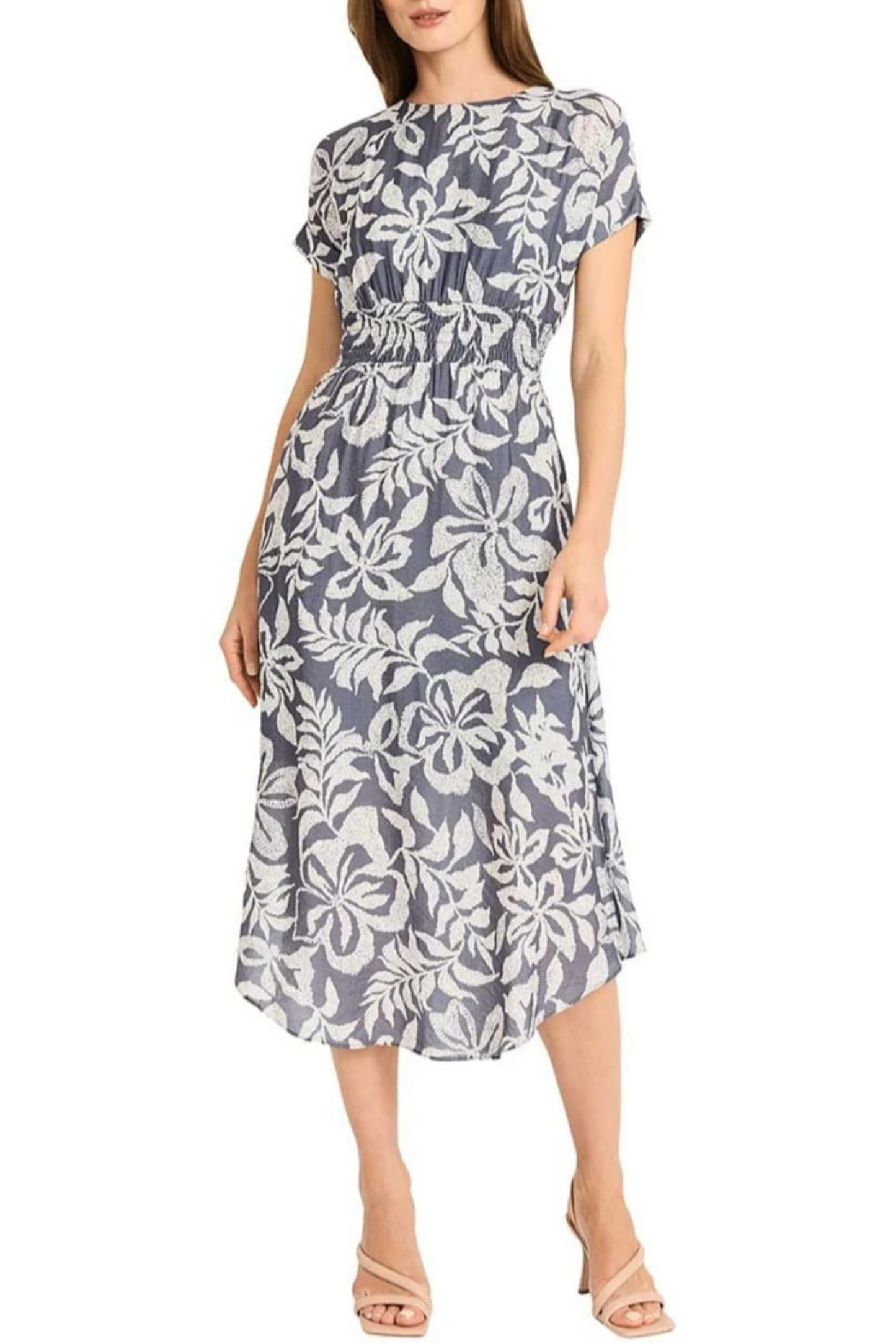 Maggy London Print Cap Sleeve Midi Dress