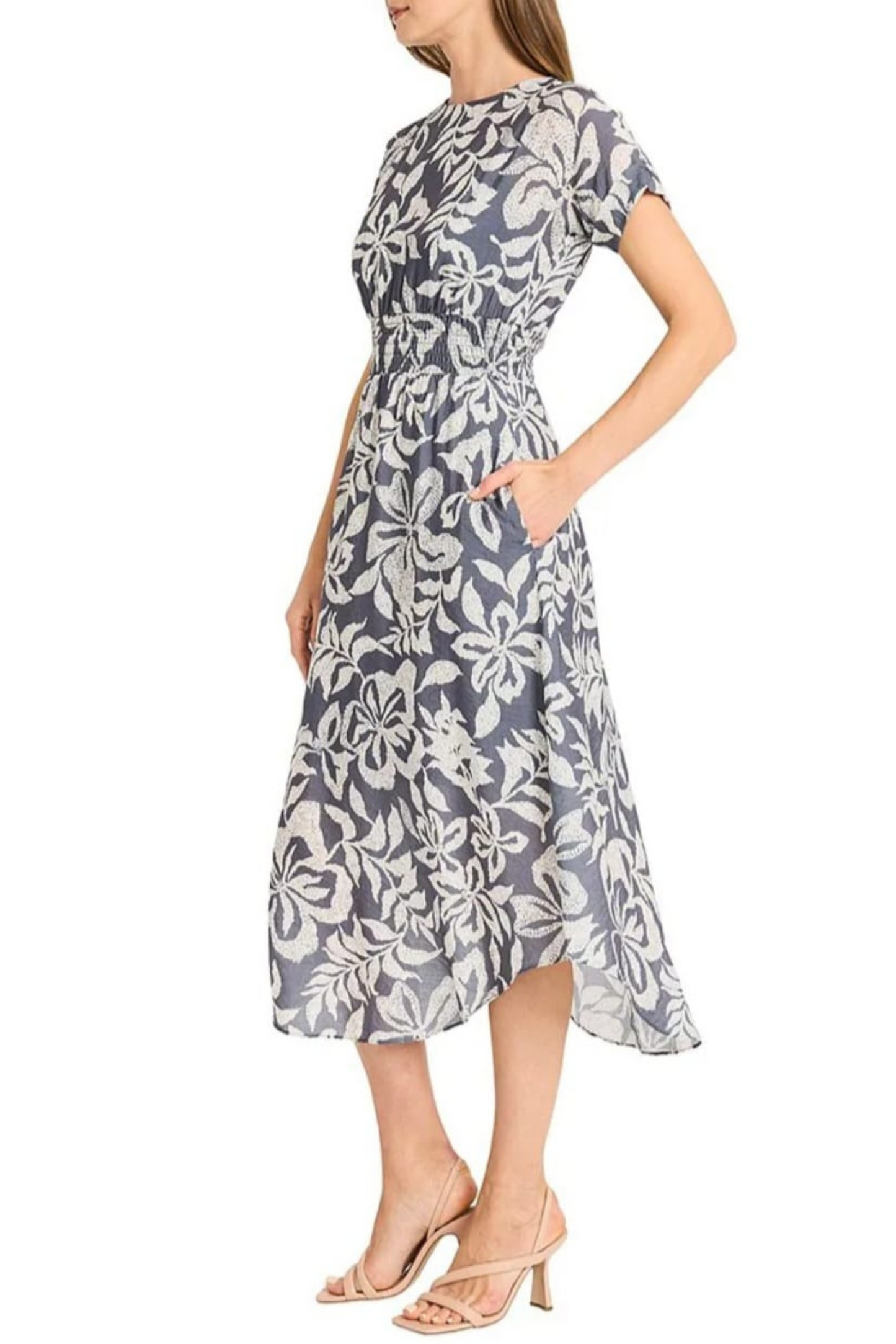 Maggy London Print Cap Sleeve Midi Dress