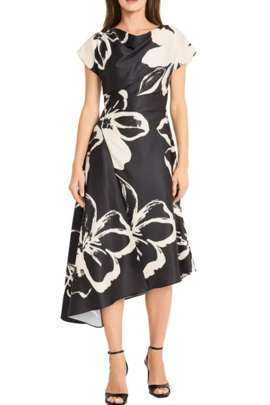 Maggy London Floral Print Uneven Hem Midi Dress
