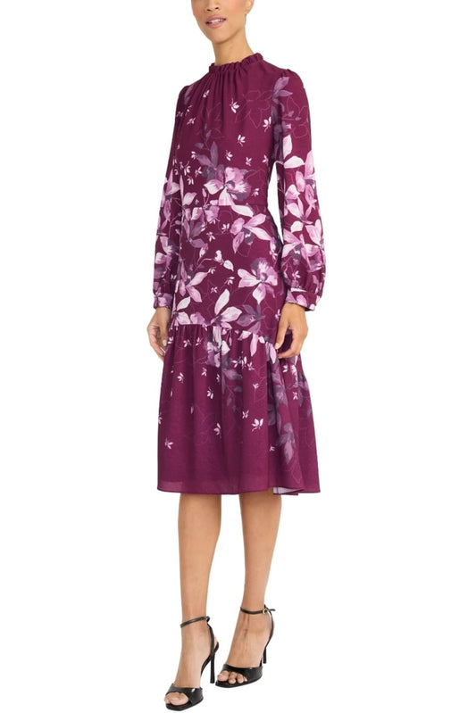 Maggy London High Neck Long Sleeve Midi Dress