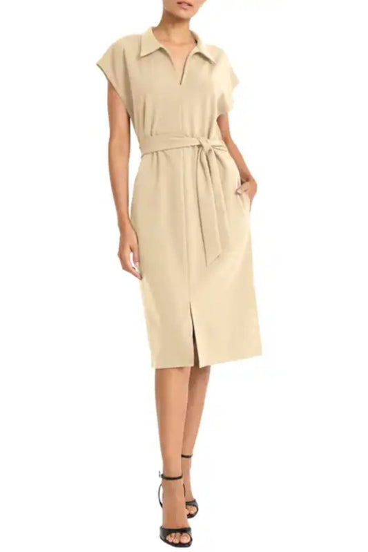 Maggy London Collared Split Neck Midi Dress