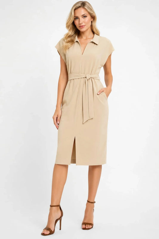 Maggy London Collared Split Neck Midi Dress