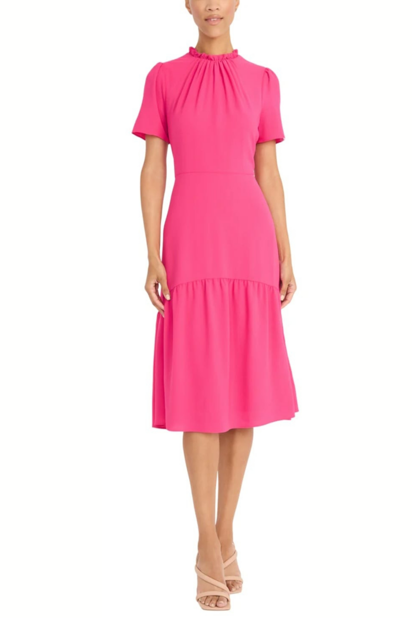Maggy London Ruffle Mock Neck Midi Dress