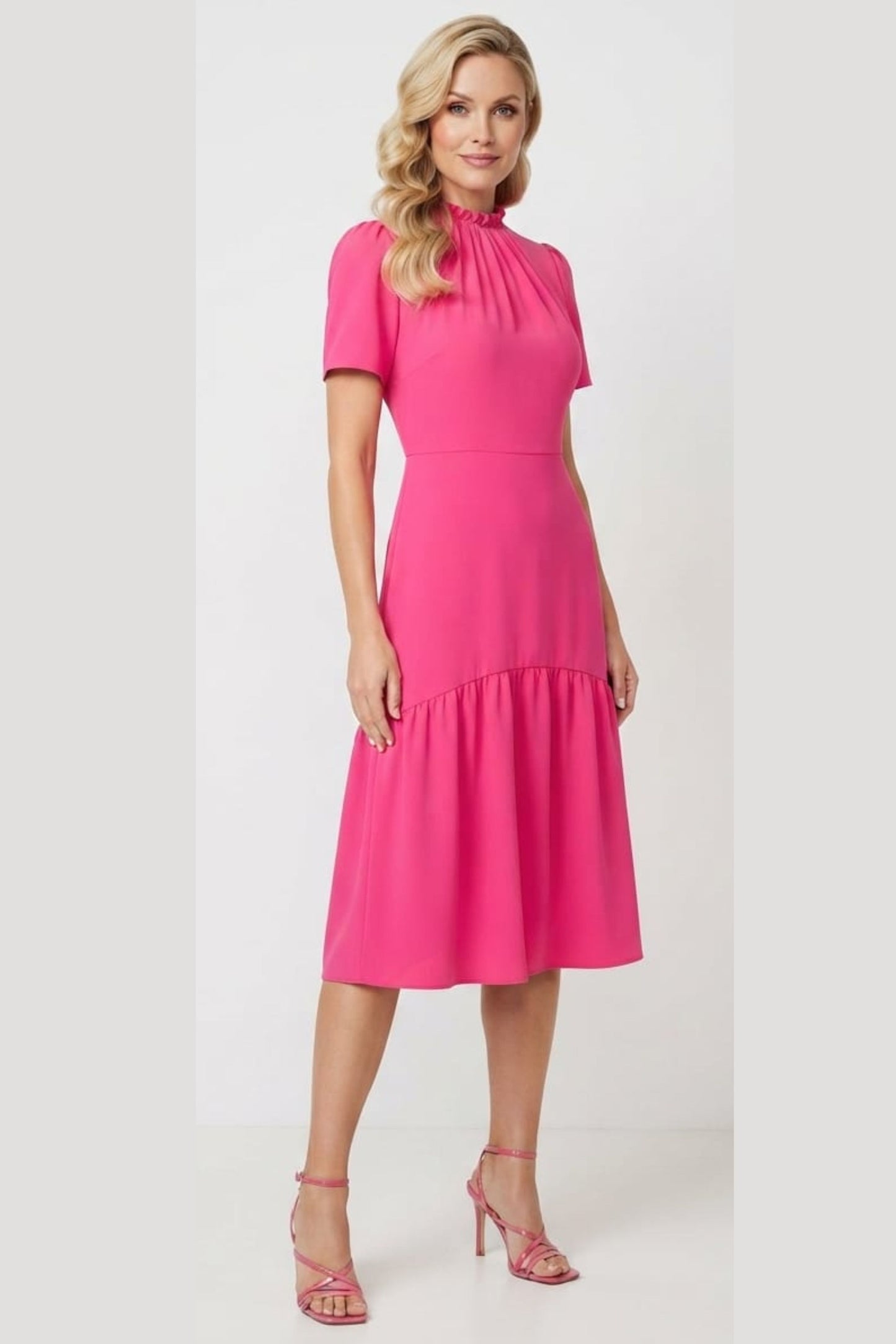 Maggy London Ruffle Mock Neck Midi Dress