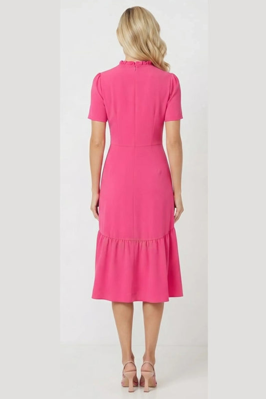 Maggy London Ruffle Mock Neck Midi Dress