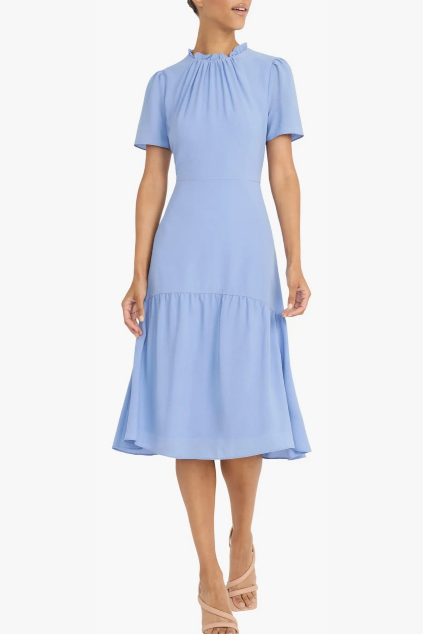 Maggy London Ruffle Mock Neck Midi Dress
