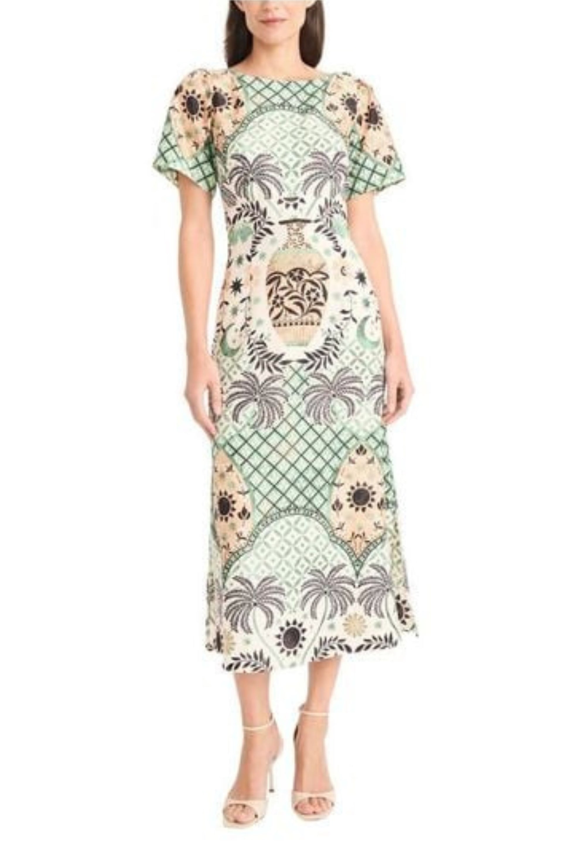 Maggy London Multi Print Short Sleeve Midi Dress