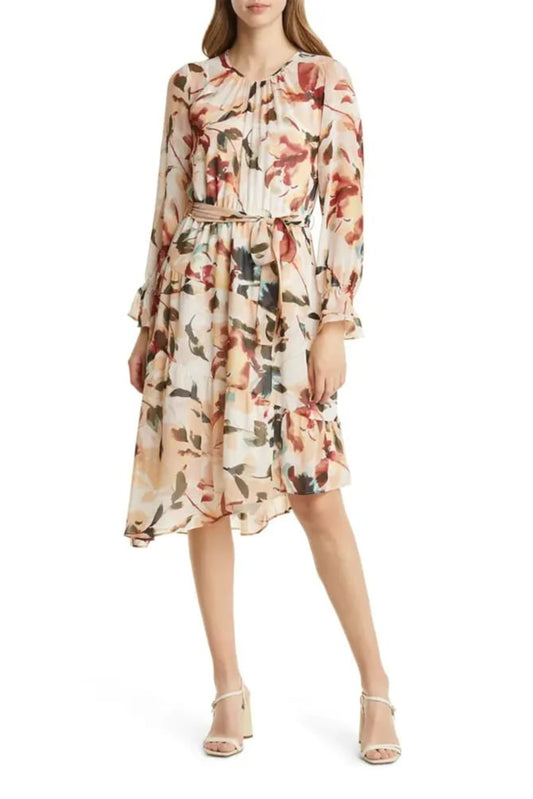 Maggy London Floral Print Chiffon A-Line Day Dress