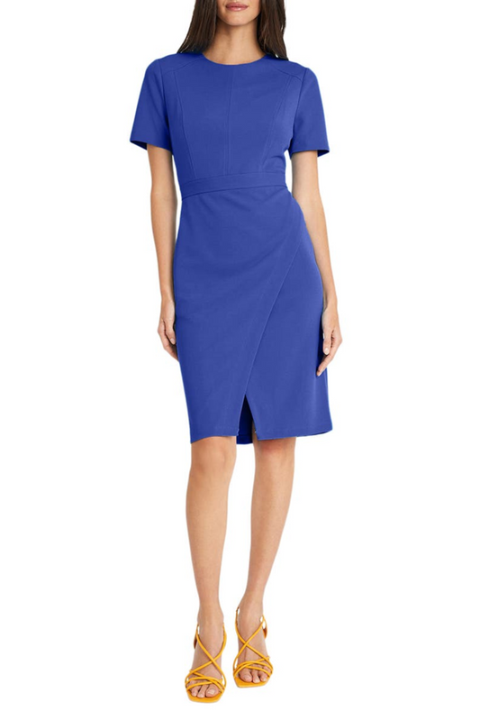 Maggy London Short Sleeve Draped Flap Sheath Dress