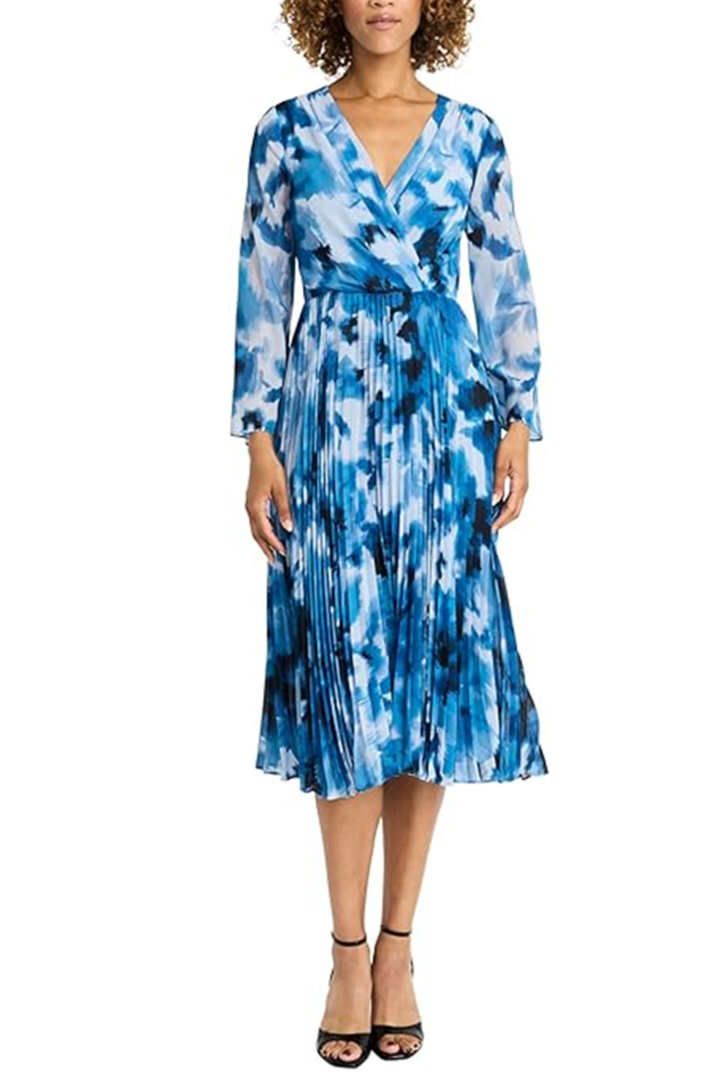 Maggy London Long Sleeve Pleated A-Line Dress