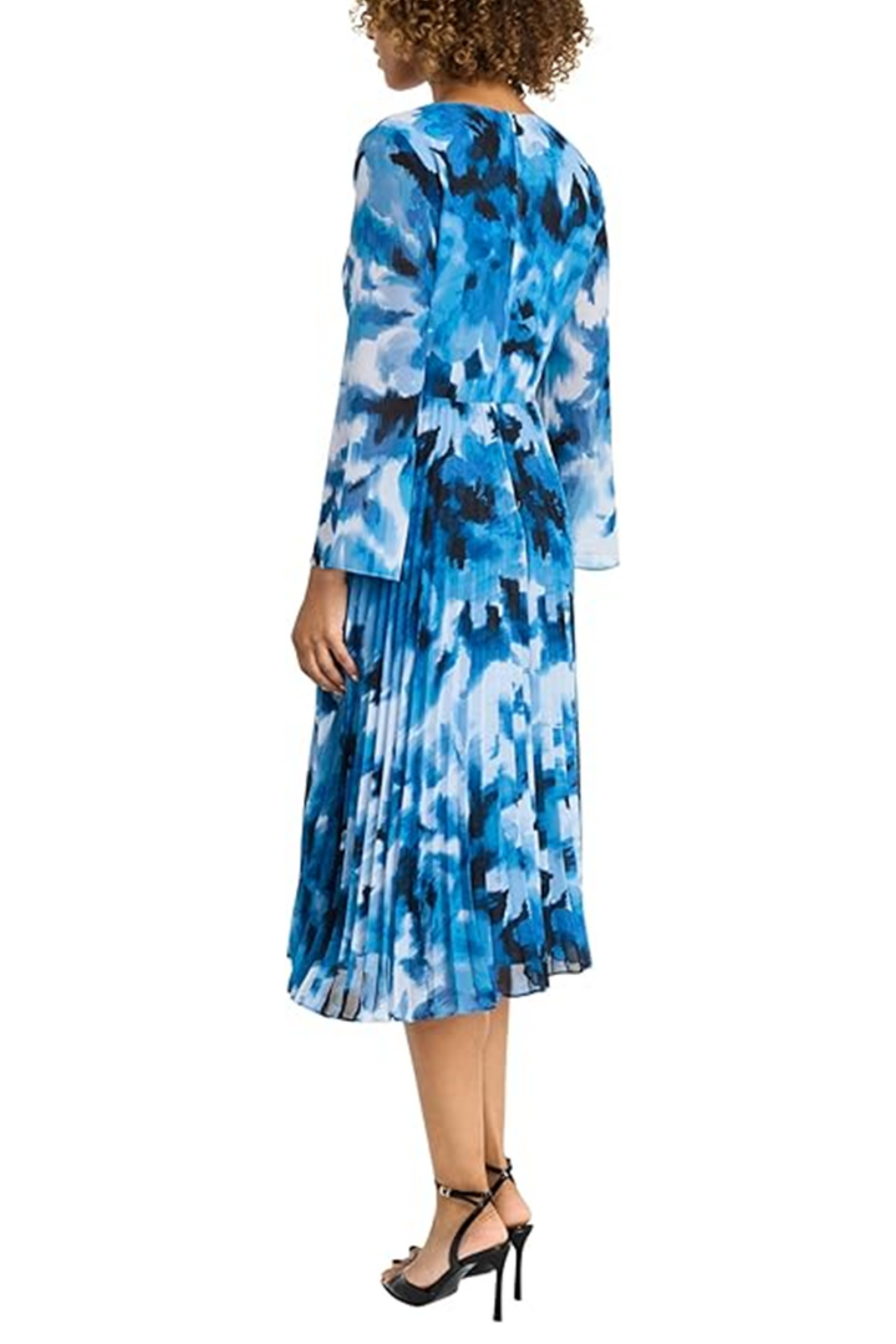 Maggy London Long Sleeve Pleated A-Line Dress