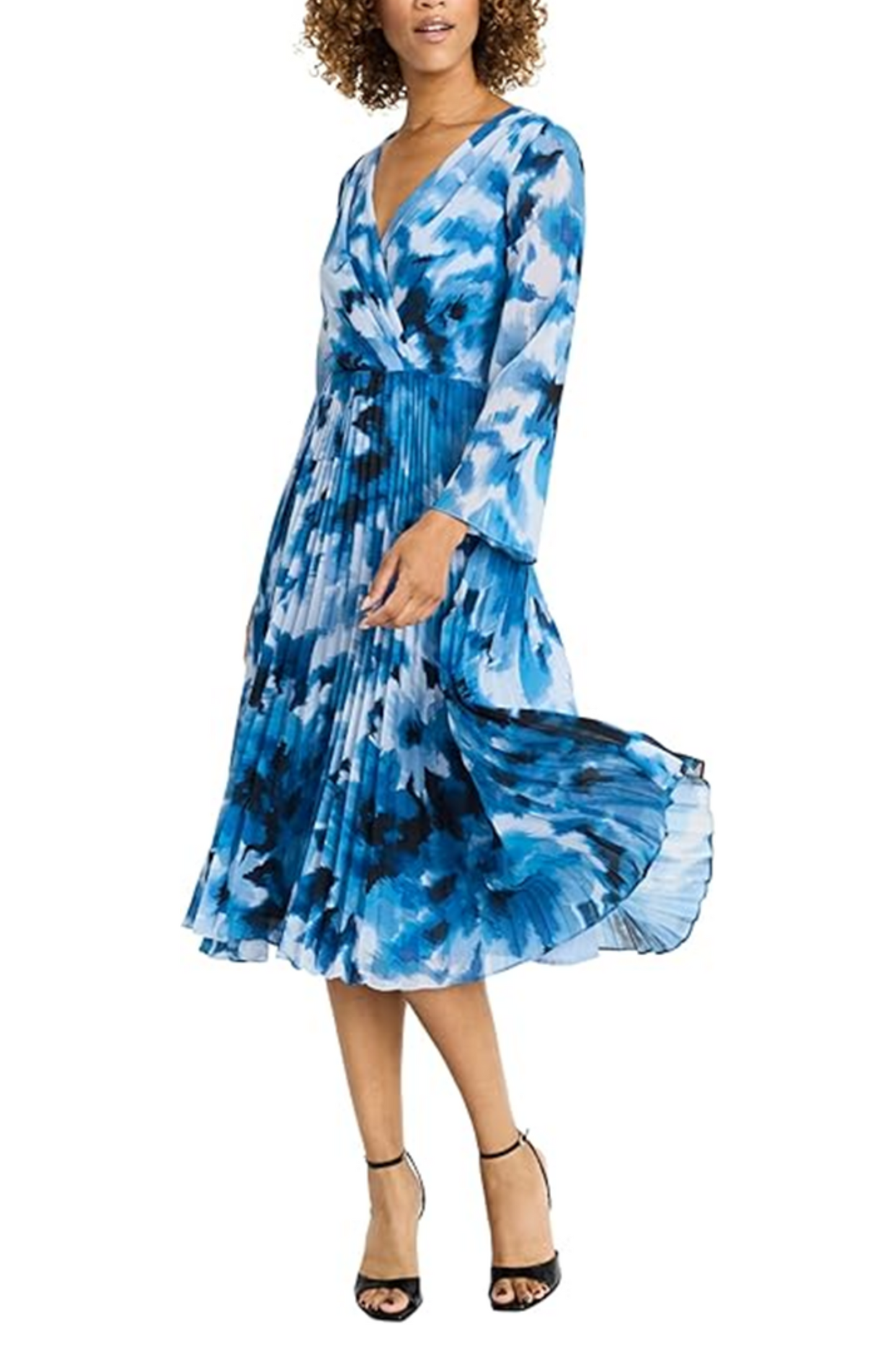 Maggy London Long Sleeve Pleated A-Line Dress