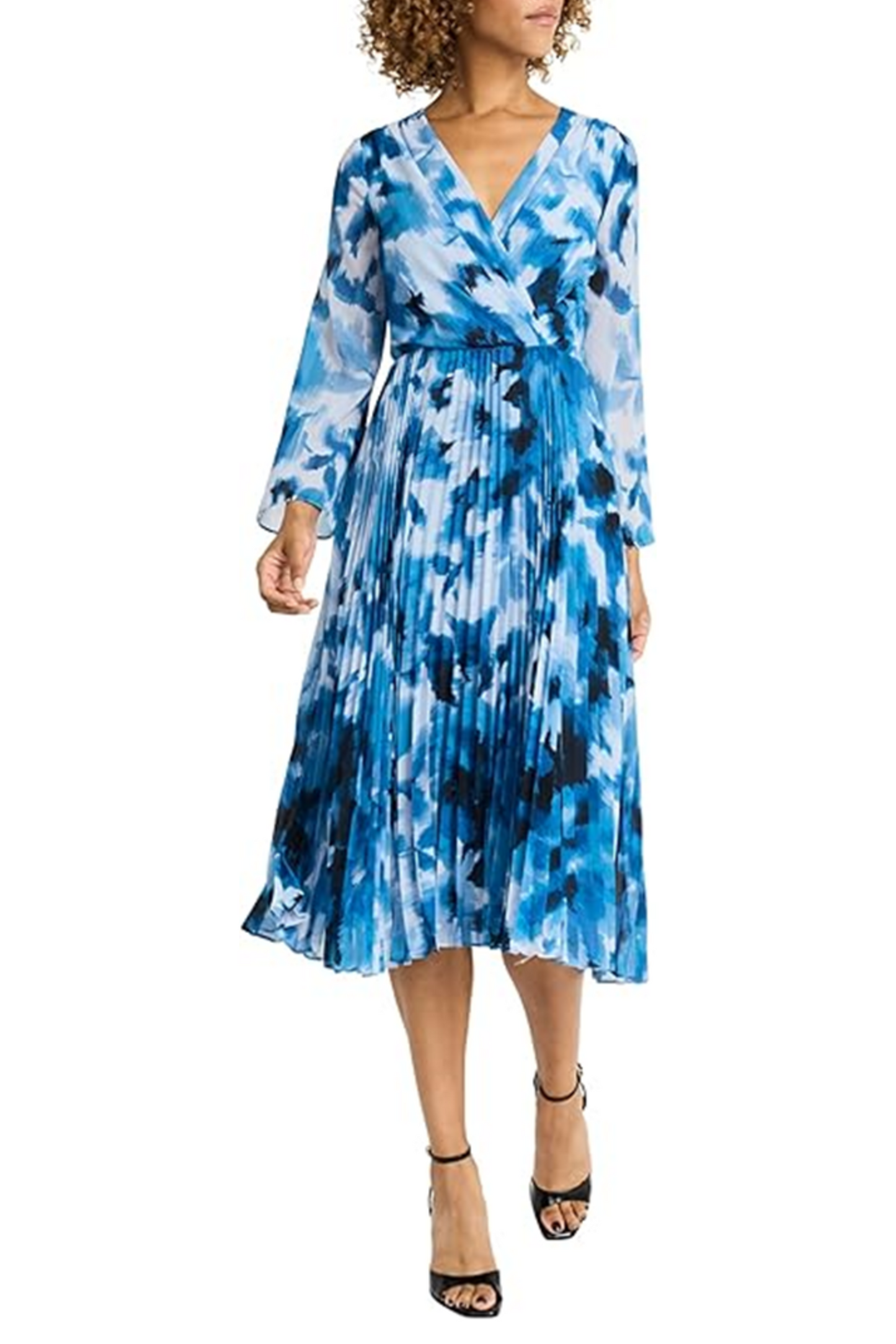 Maggy London Long Sleeve Pleated A-Line Dress
