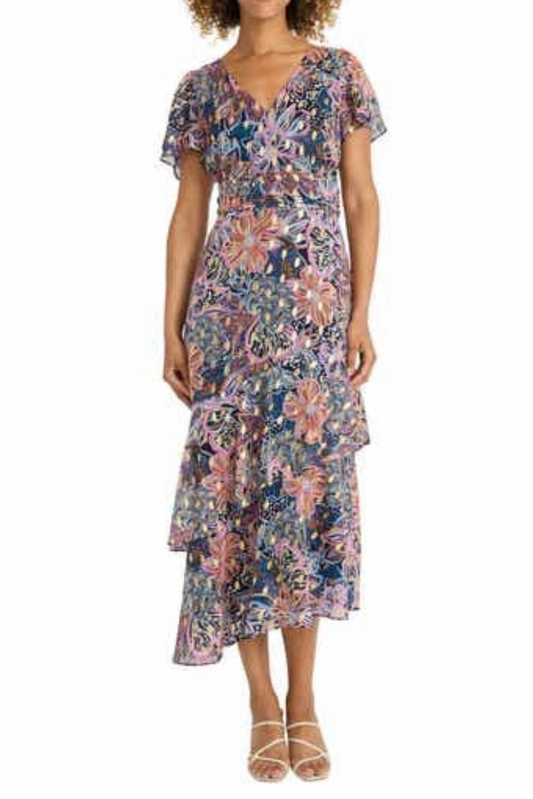 Maggy London Multi Print Tiered Maxi Dress