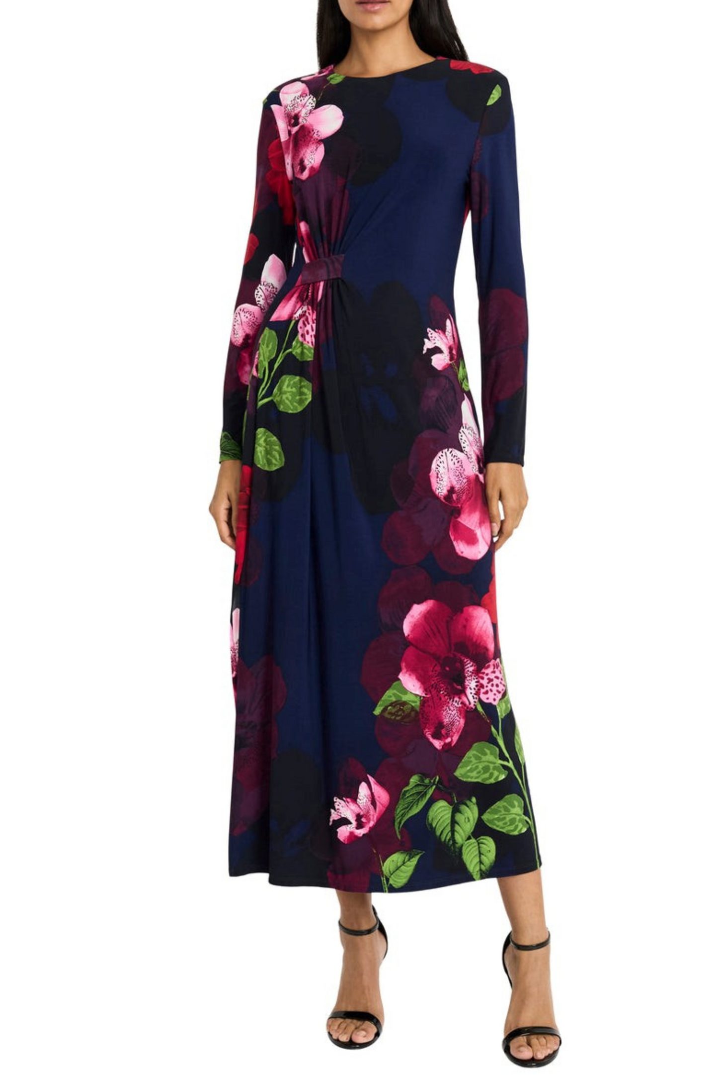Maggy London Floral Print Long Sleeve Maxi Dress