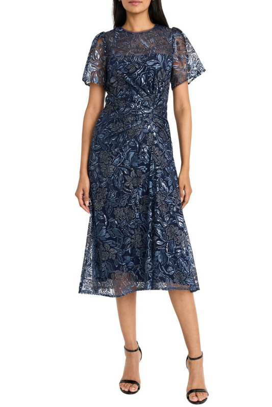 Maggy London Floral Embroidery Mesh Evening Dress