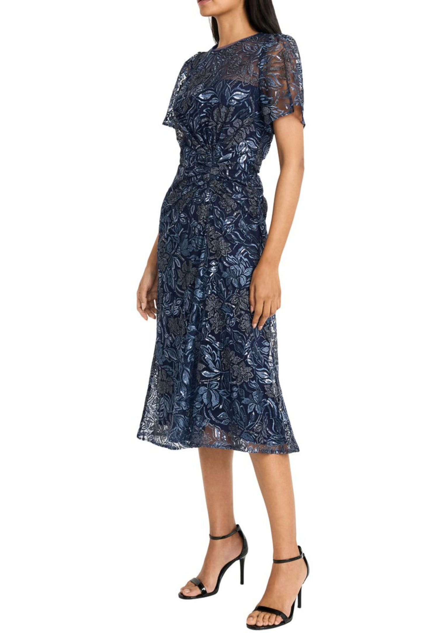 Maggy London Floral Embroidery Mesh Evening Dress