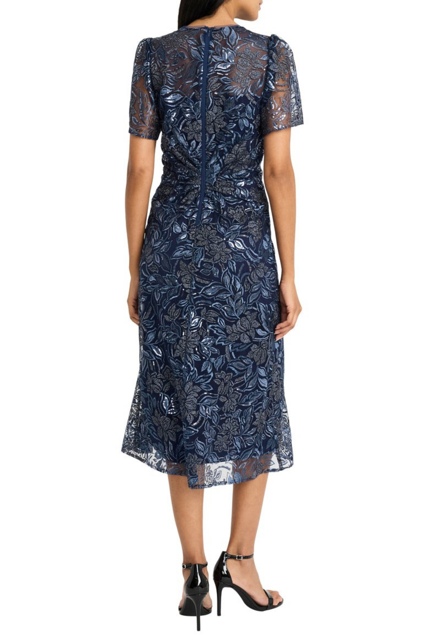 Maggy London Floral Embroidery Mesh Evening Dress