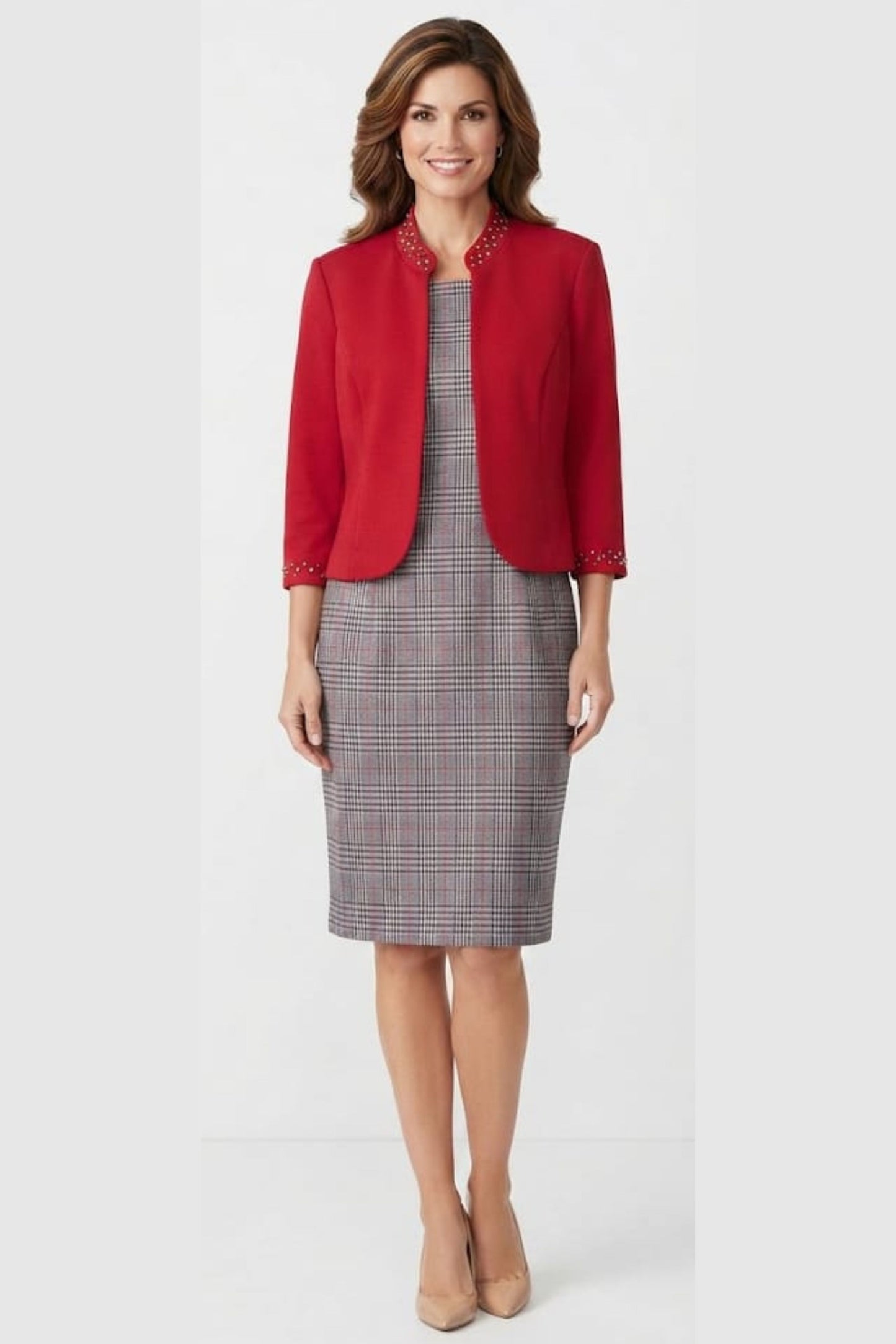 Maya Brooke Black Crimson Jacket Dress