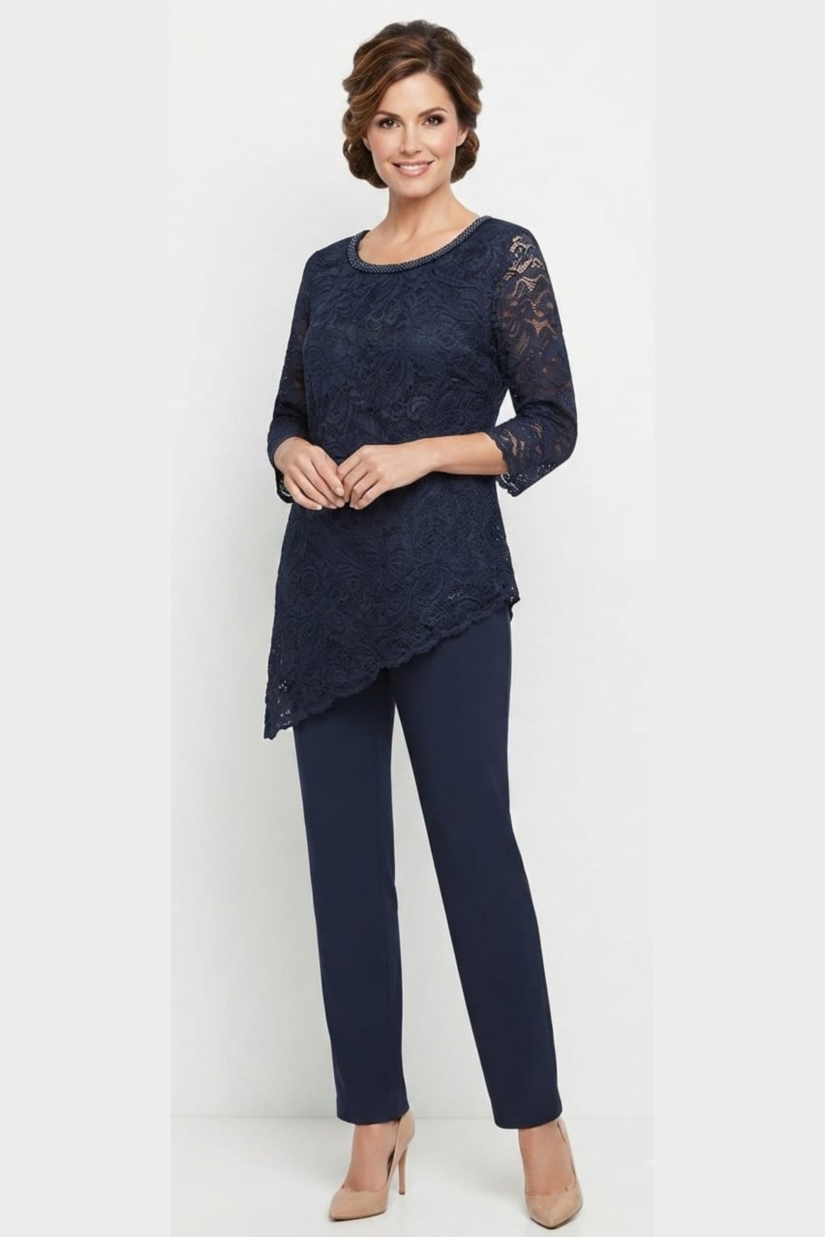 Maya Brooke Lace Asymmetrical Tunic Pant Set