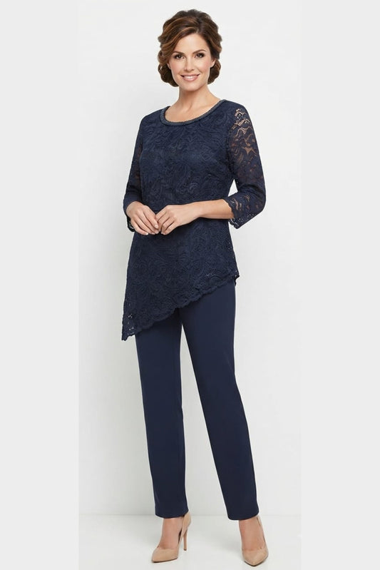 Maya Brooke Lace Asymmetrical Tunic Pant Set