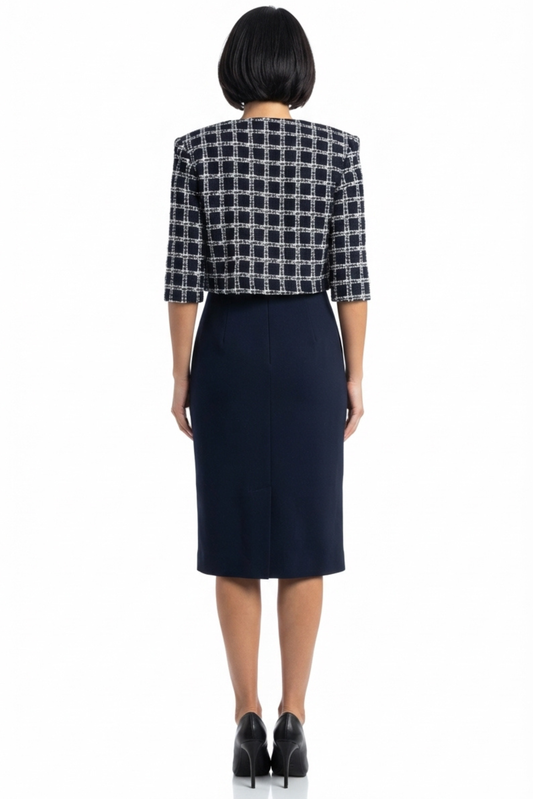 Maya Brooke Checkered Print Two-Piece Jacket Dress