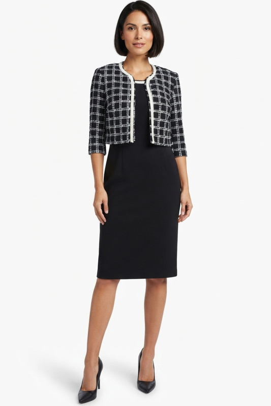 Maya Brooke Checkered Print Two-Piece Jacket Dress