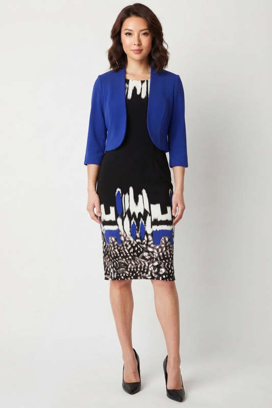 Maya Brooke Abstract Print Cropped Jacket Dress