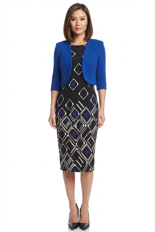 Maya Brooke 2-Piece Diamond Print Jacket Dress