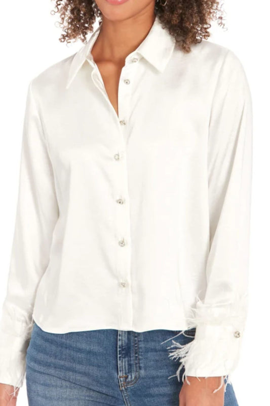 Muse Feathered Button Down Collared Blouse