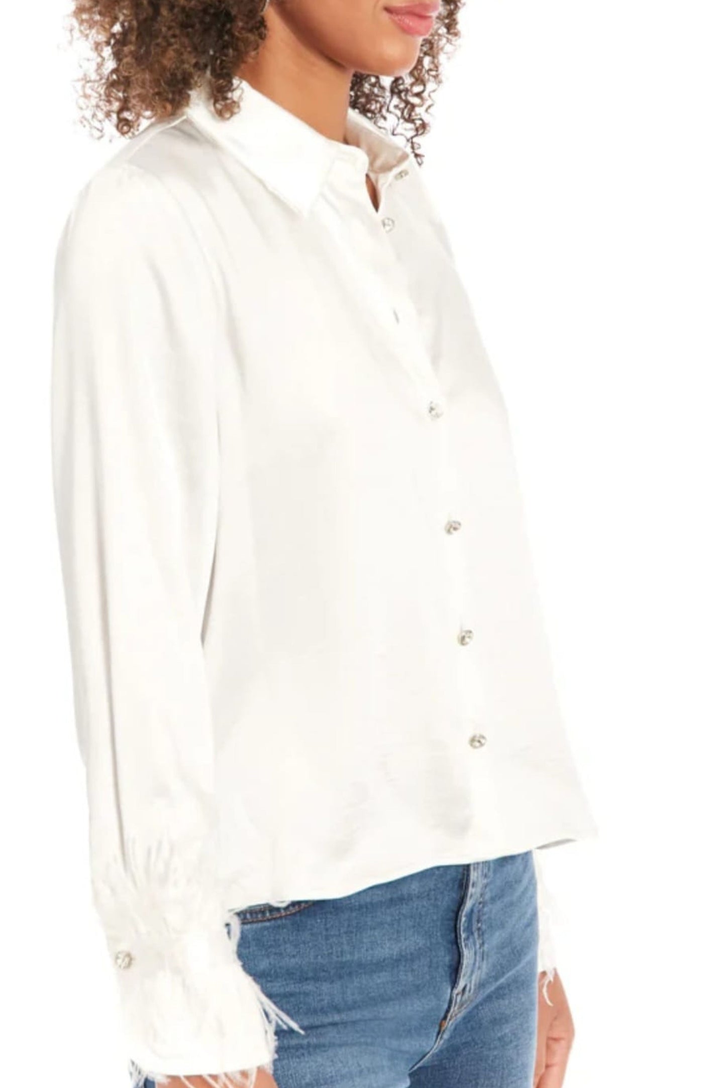 Muse Feathered Button Down Collared Blouse
