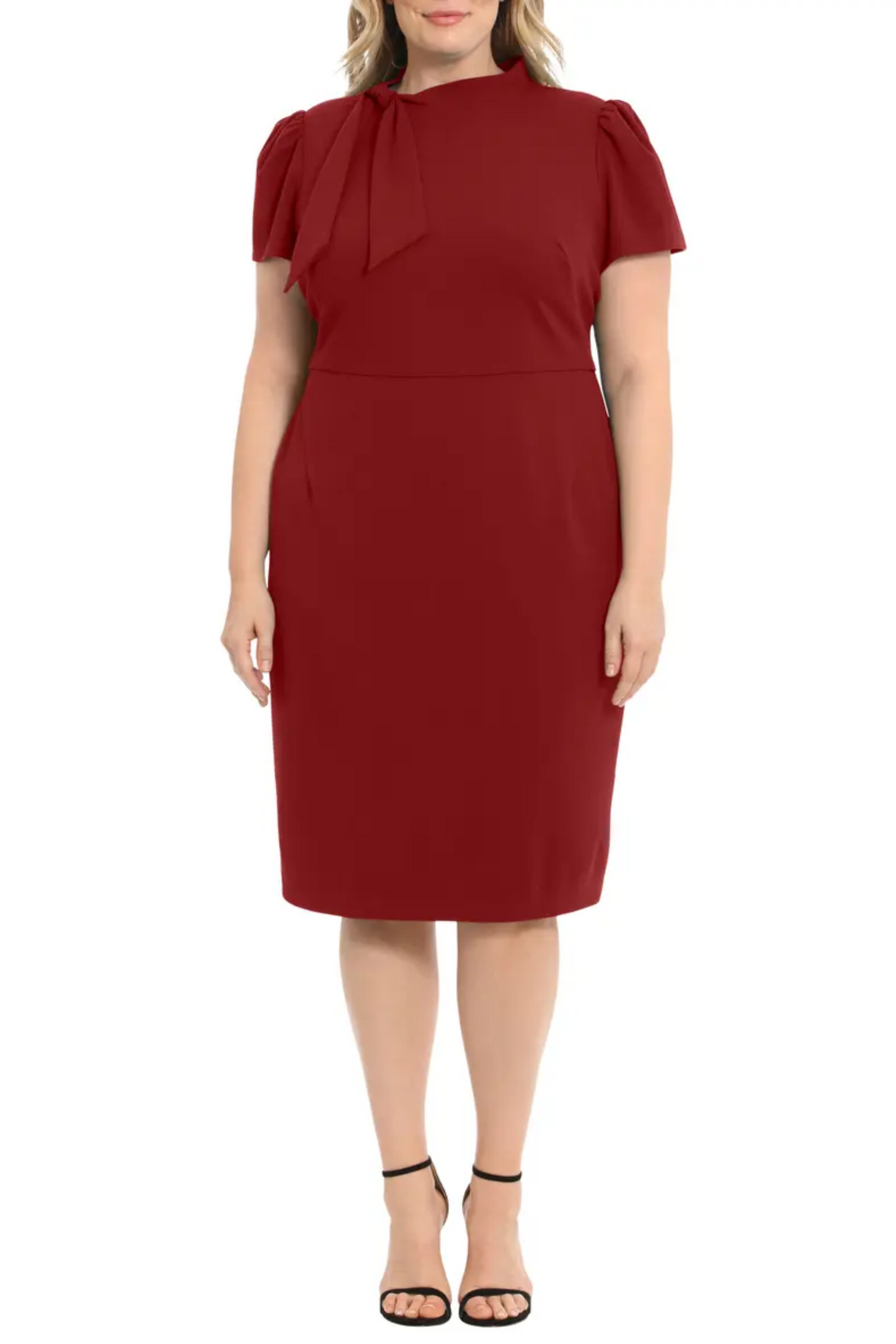 Maggy London Tie Mockneck Short Sleeve Sheath Dress