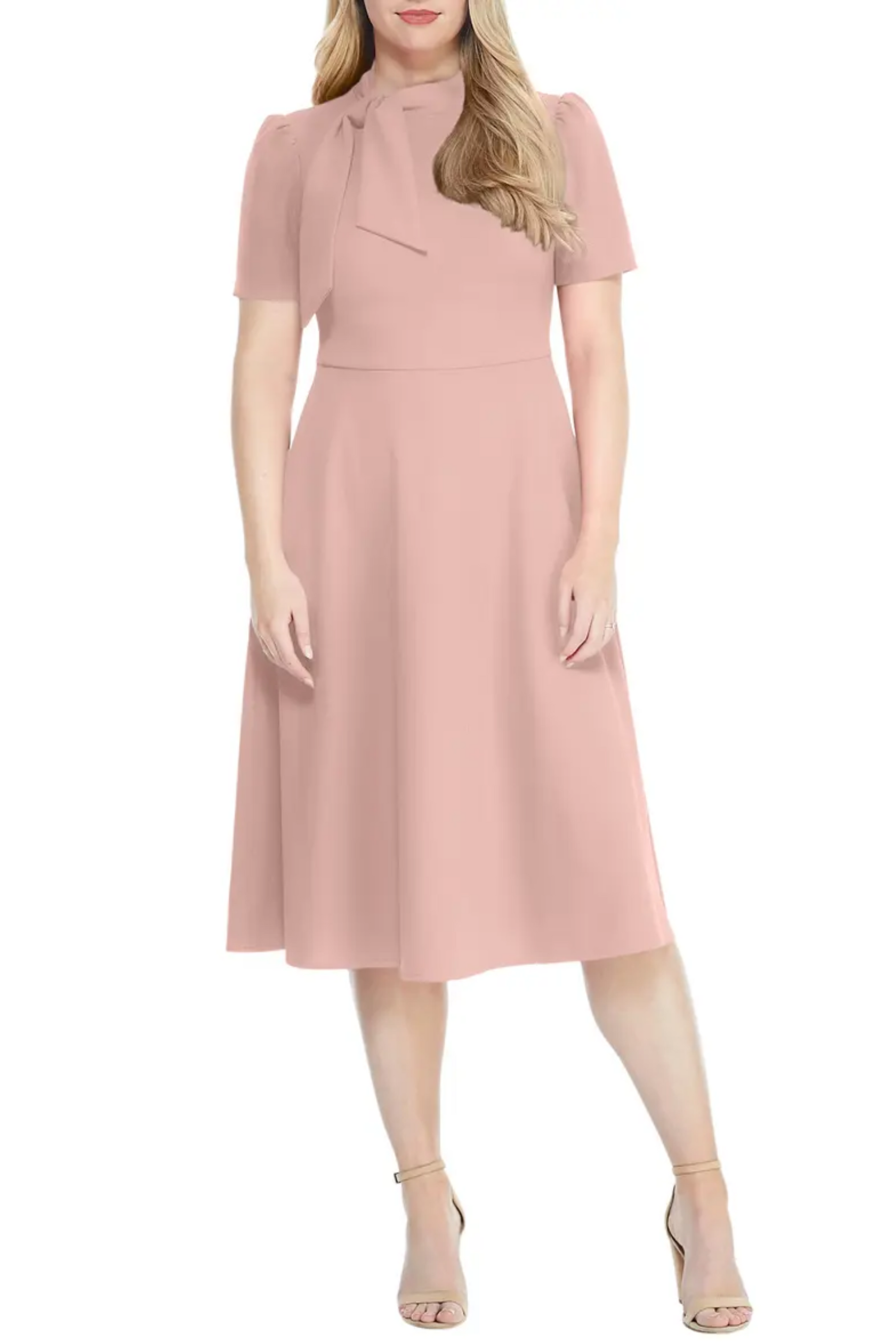 Maggy London Fit and Flare Tie Neck Dress New Yorker's Apparel Maggy London Fit and Flare Tie Neck Dress New Yorker's Apparel