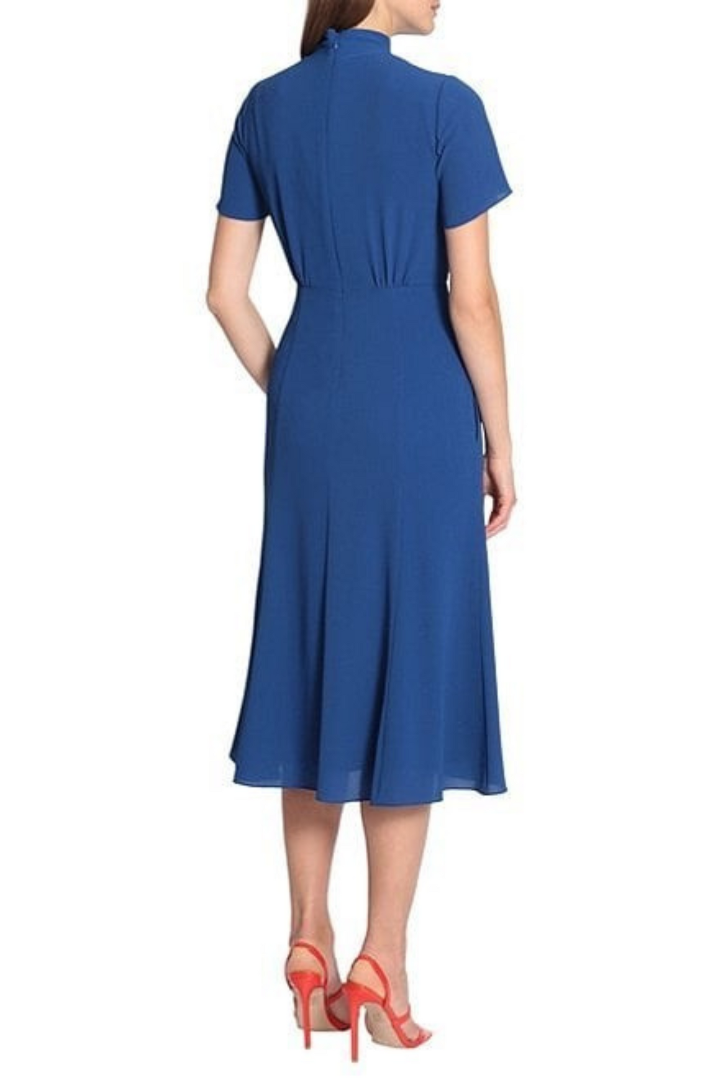 Maggy London Twist Mock Neck Short Sleeve Midi Dress