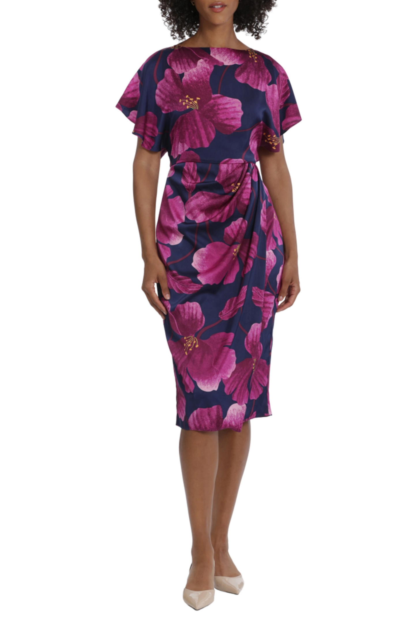 Maggy London Pleated-Waist Floral Midi Dress