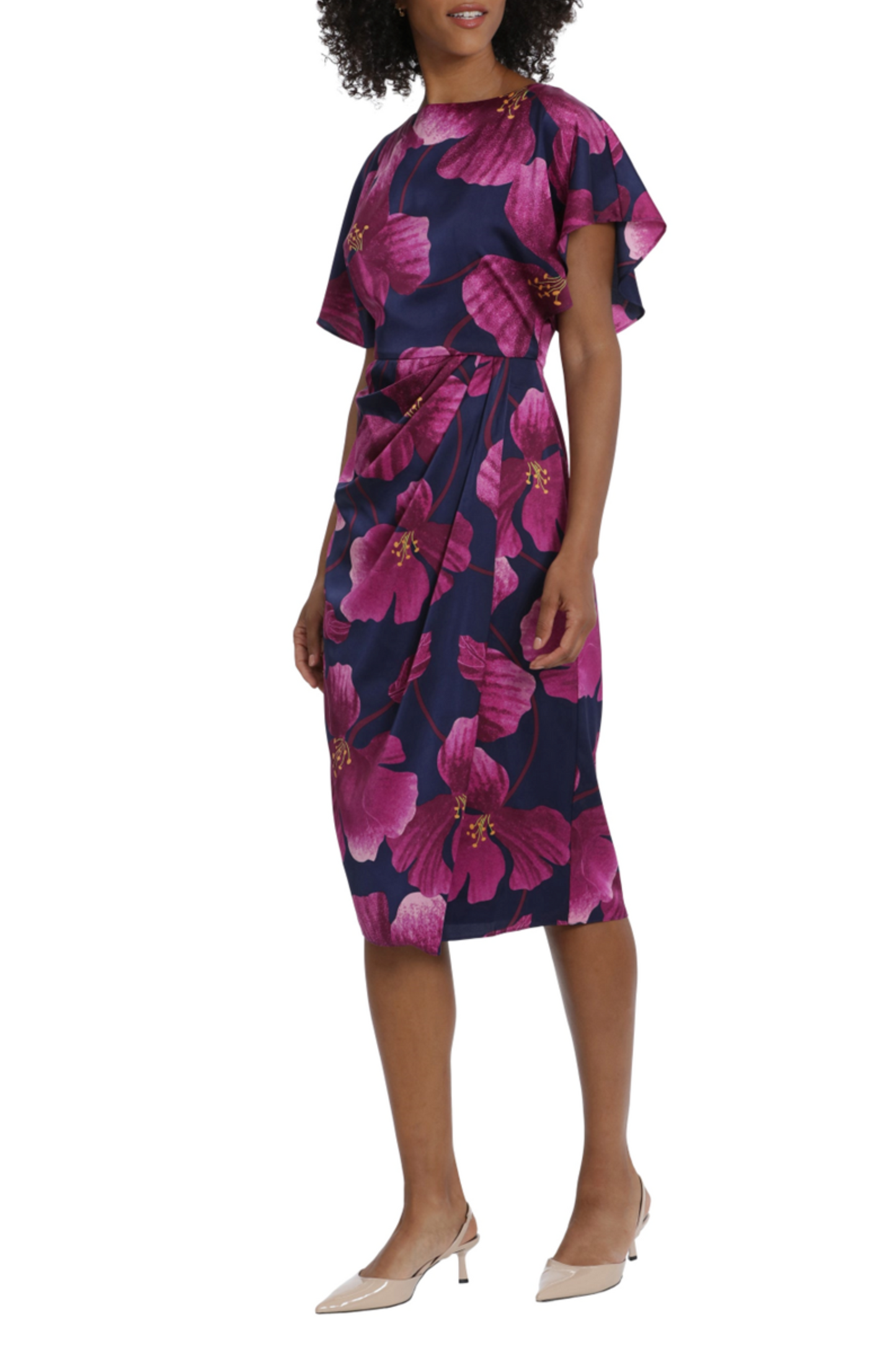 Maggy London Pleated-Waist Floral Midi Dress