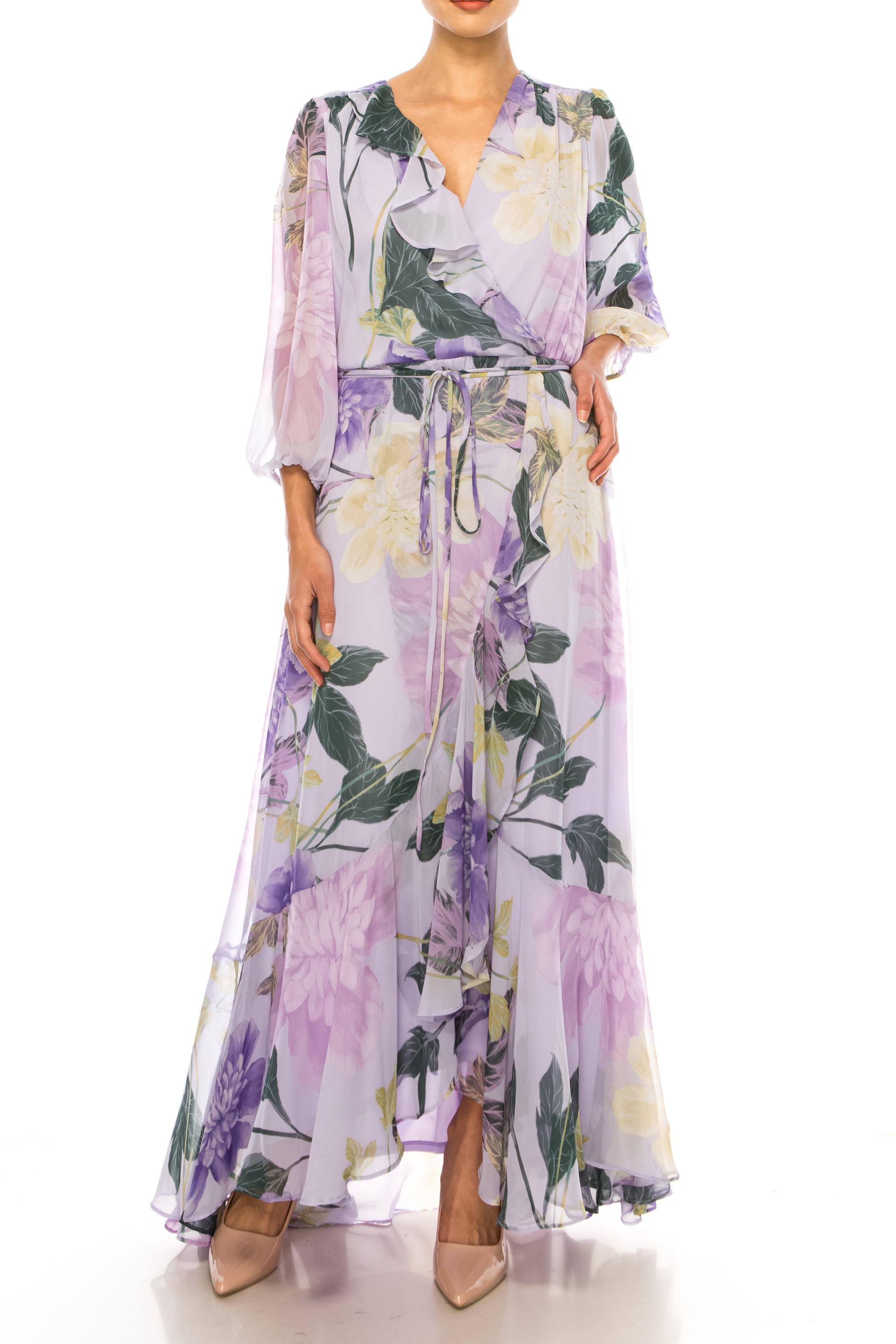 Maison Tara Floral Maxi 3/4 Sleeve High Low Dress Maison Tara Floral Maxi 3/4 Sleeve High Low Dress