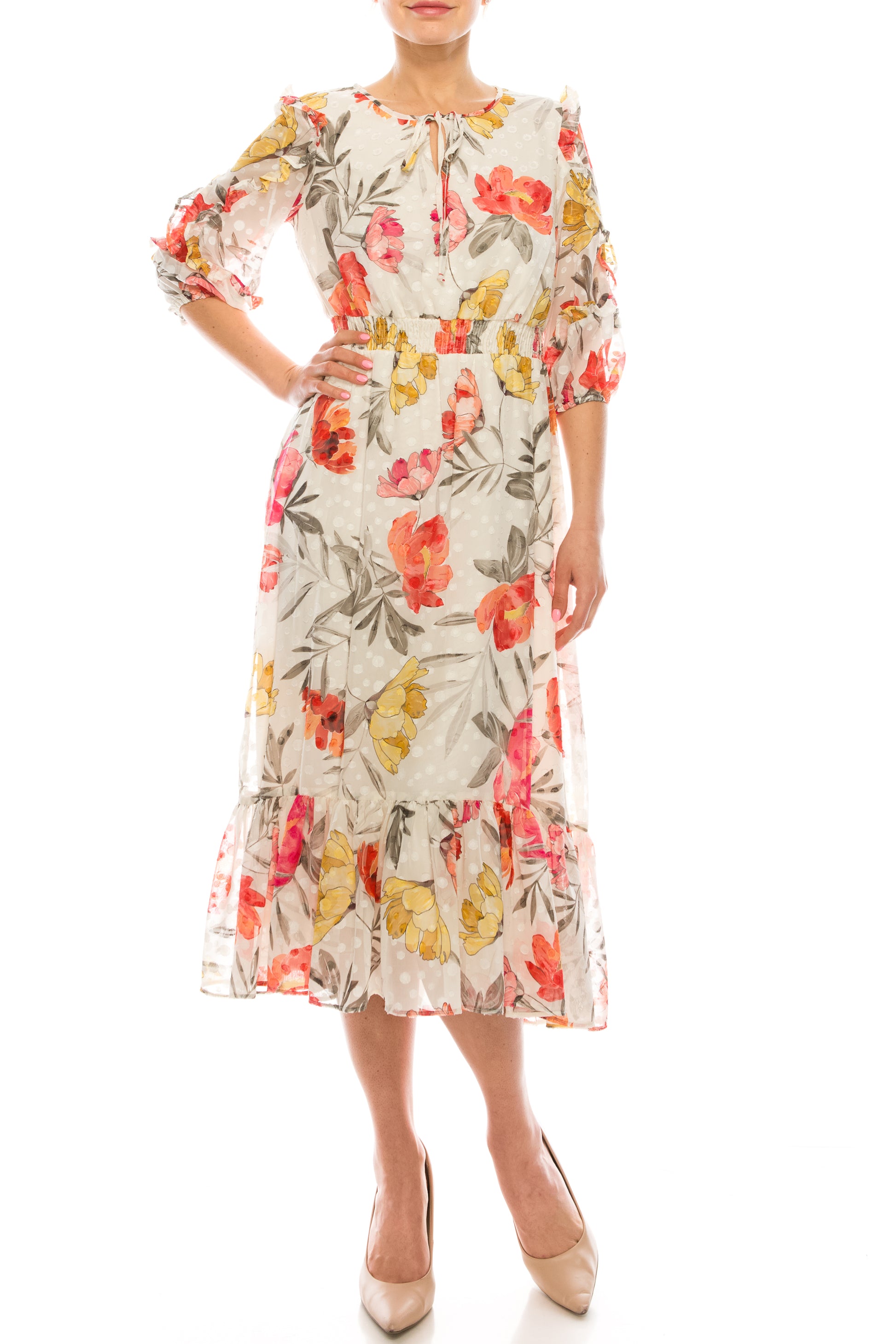 Maison Tara Floral Chiffon A-Line Dress New Yorker's Apparel Maison Tara Floral Chiffon A-Line Dress New Yorker's Apparel