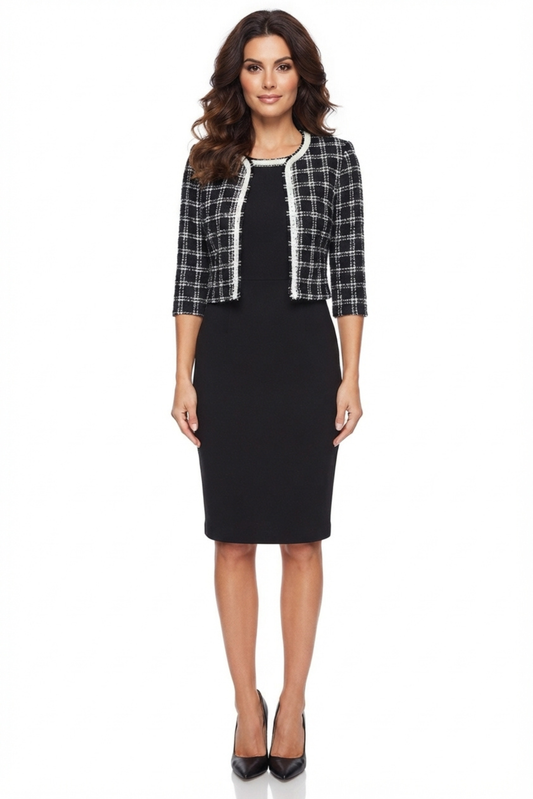 Maya Brooke Checkered Print Two-Piece Jacket Dress