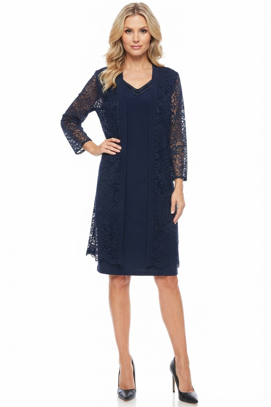 Le Bos Lace 3/4 Sleeve 2 Piece Jacket Dress