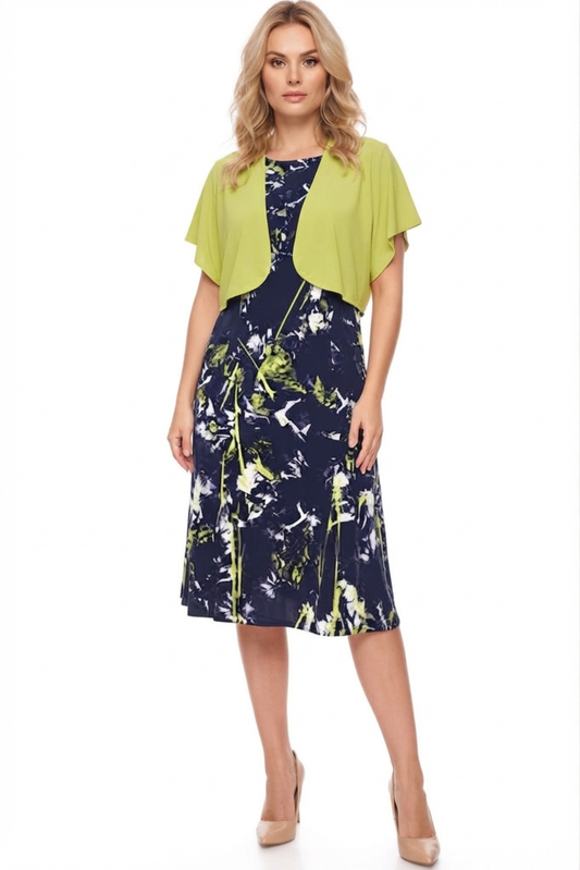 Maya Brooke Navy Lime 2 Piece Jacket Dress