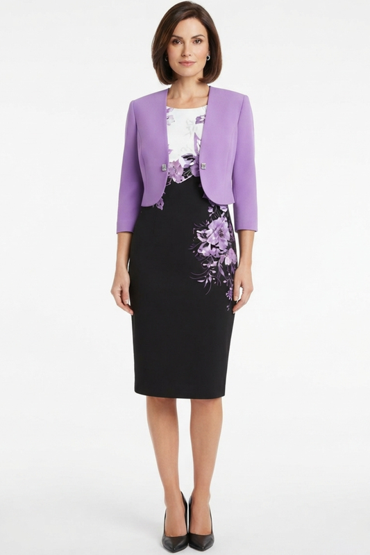 Maya Brooke Floral Print Two-Piece Jacket Dress