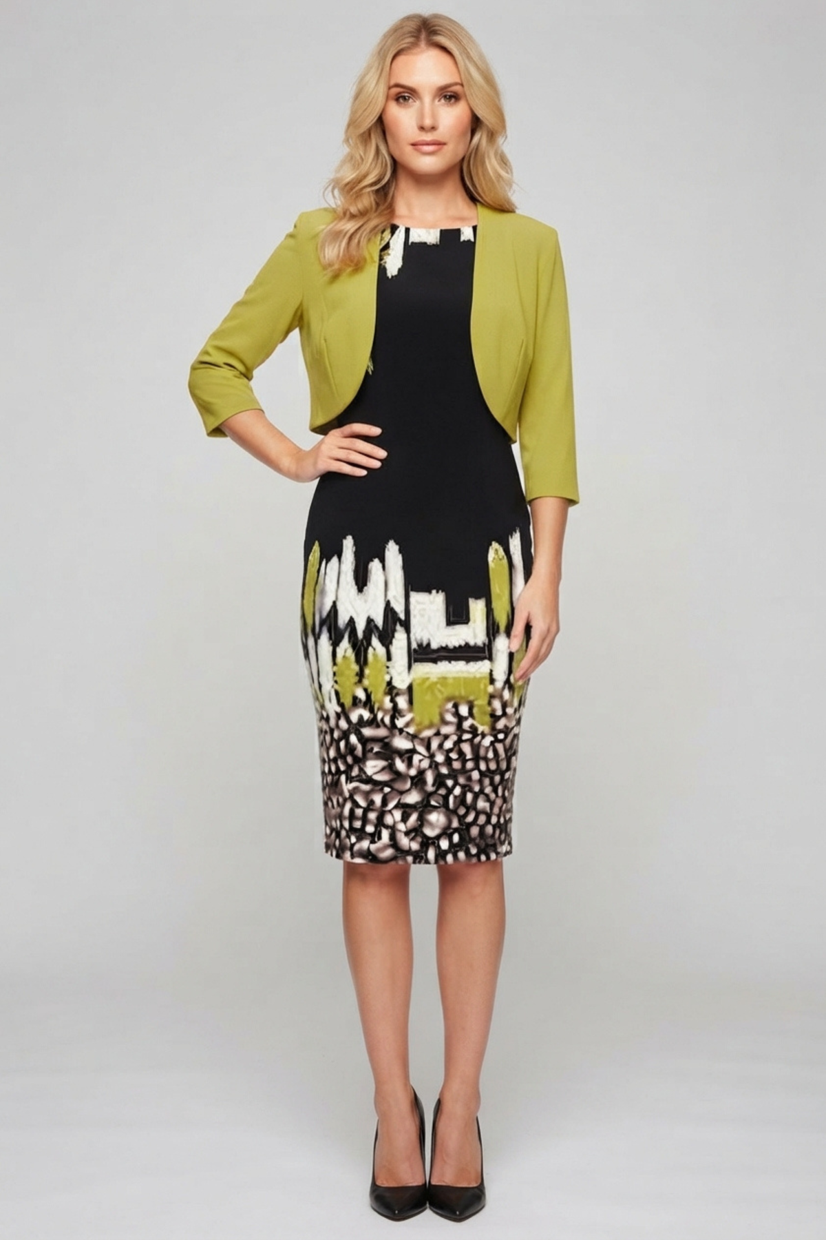 Maya Brooke Abstract Print Cropped Jacket Dress
