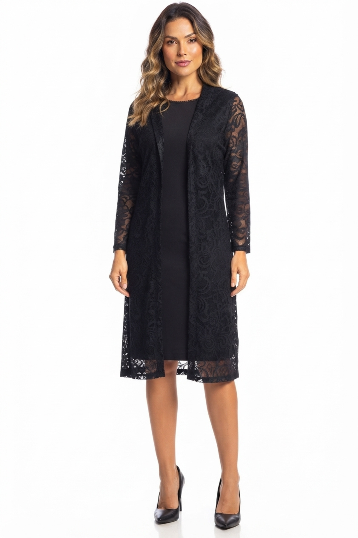 Maya Brooke Lace Duster 2 Piece Jacket Dress