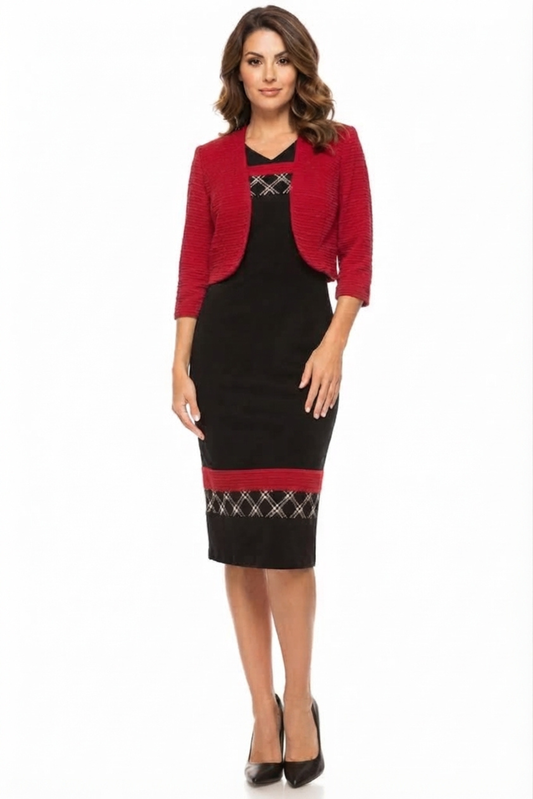 Maya Brooke Contrast Pattern Cropped Jacket Dress