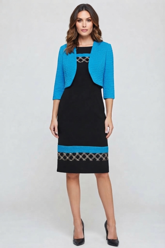 Maya Brooke Contrast Pattern Cropped Jacket Dress